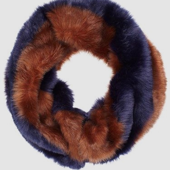 LOFT Accessories - LOFT Striped Faux Fur Neckwarmer Cowl Scarf Blue